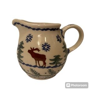 POLISH POTTERY CREAMER MINI PITCHER BLUE WHITE GREEN HANDMADE HOME BOLESLAWIEC